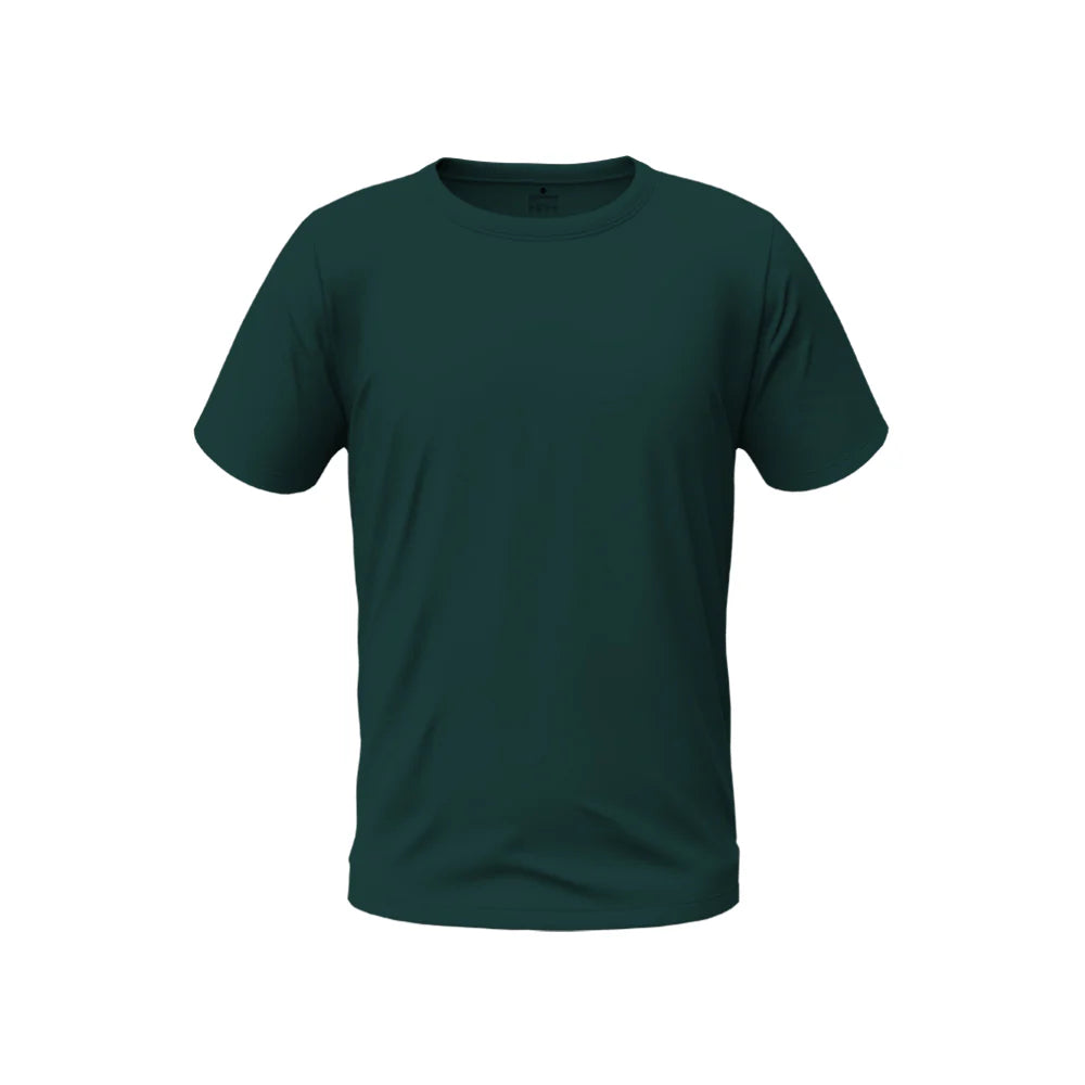 A short-sleeved crew neck men's t-shirt in forest green color, displayed against a white background.