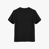 A plain black organic cotton kids t-shirt with a crew neck.