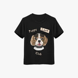 Black t-shirt with a dog graphic and 'Puppy Love Club' text on a white background