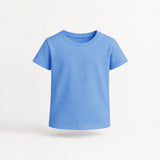 Plain blue t-shirt on a light gray background
